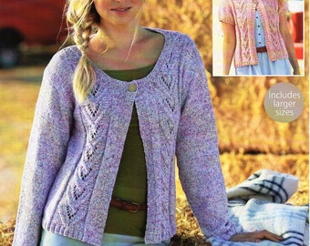 womens cardigan knitting pattern pdf ladies jacket larger sizes short or long sleeve 32-54" DK 8ply pdf instant download