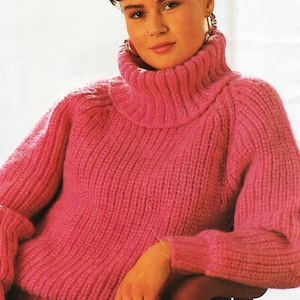 Womens Chunky Polo Neck Sweater Knitting Pattern PDF Womens Fishermans ...