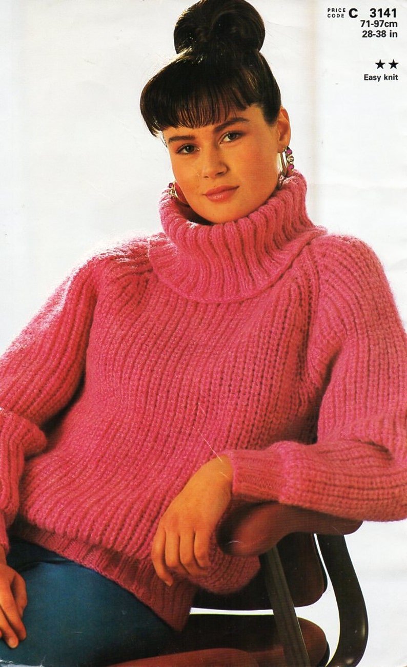 Womens Chunky Polo Neck Sweater Knitting Pattern PDF Womens - Etsy UK