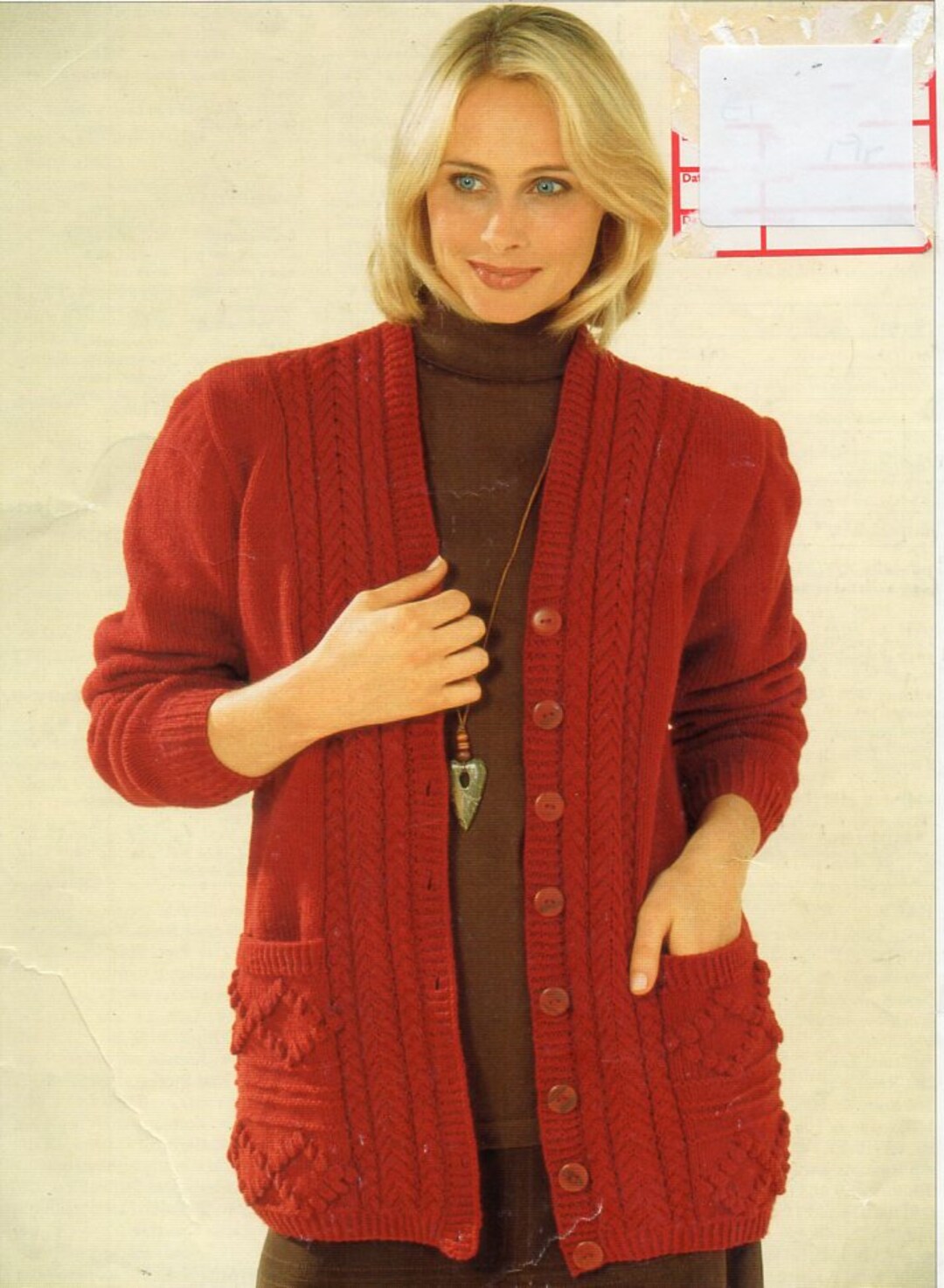 Womens Cardigan Knitting Pattern Pdf Ladies Jacket V Neck Pockets