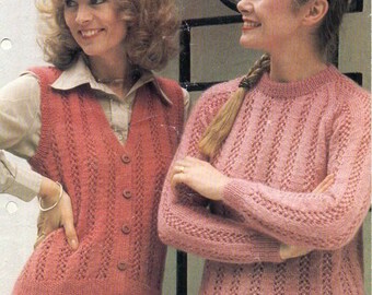 Vintage Lacy Knit Sweater & Vest Pattern, Womens 32-40" (PDF Download)