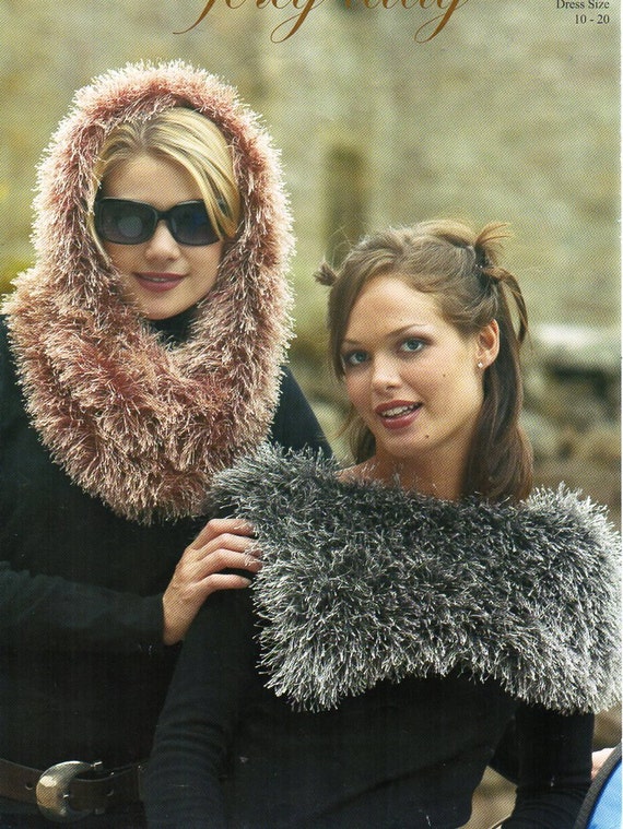 womens furry hood snood collar cowl knitting pattern pdf Eyelash yarn  ladies snood Instant download