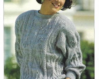 womens cable sweater knitting pattern pdf ladies sampler jumper 32-42" DK light worsted 8ply pdf instant download