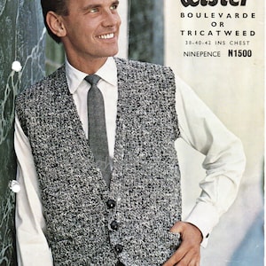 vintage mens waistcoat knitting pattern pdf mens suit waistcoat v front vest 38-42&quot; DK light worsted 8ply pdf instant download