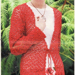 womens crochet cardigan crochet pattern pdf ladies crochet jacket tie front lacy 32-42&quot; cotton 4ply fingering PDF Instant Download
