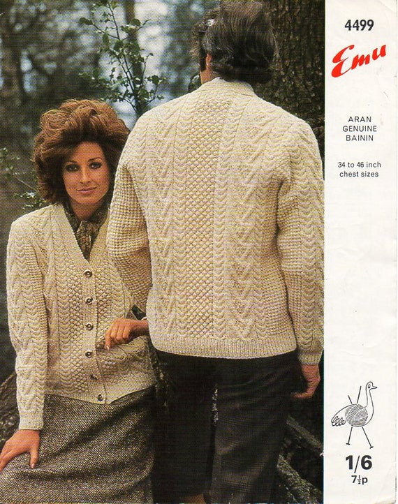 Aran Knitting Pattern Ladies Mens Cardigan Size 30//48/" Chest
