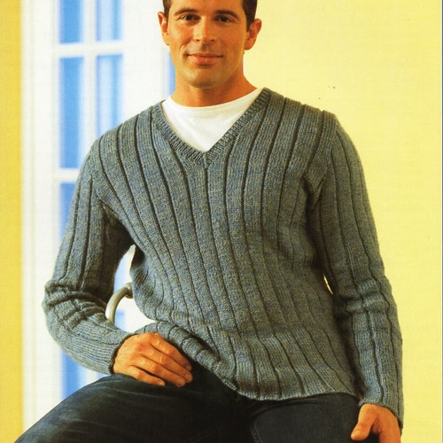 Mens Textured Sweater Knitting Pattern Pdf Mens Crew Neck - Etsy