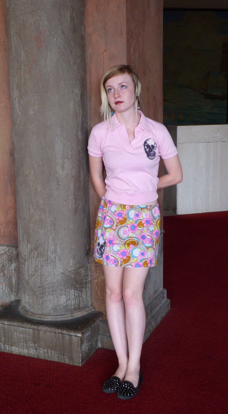 Vintage Pink polo with skull patch