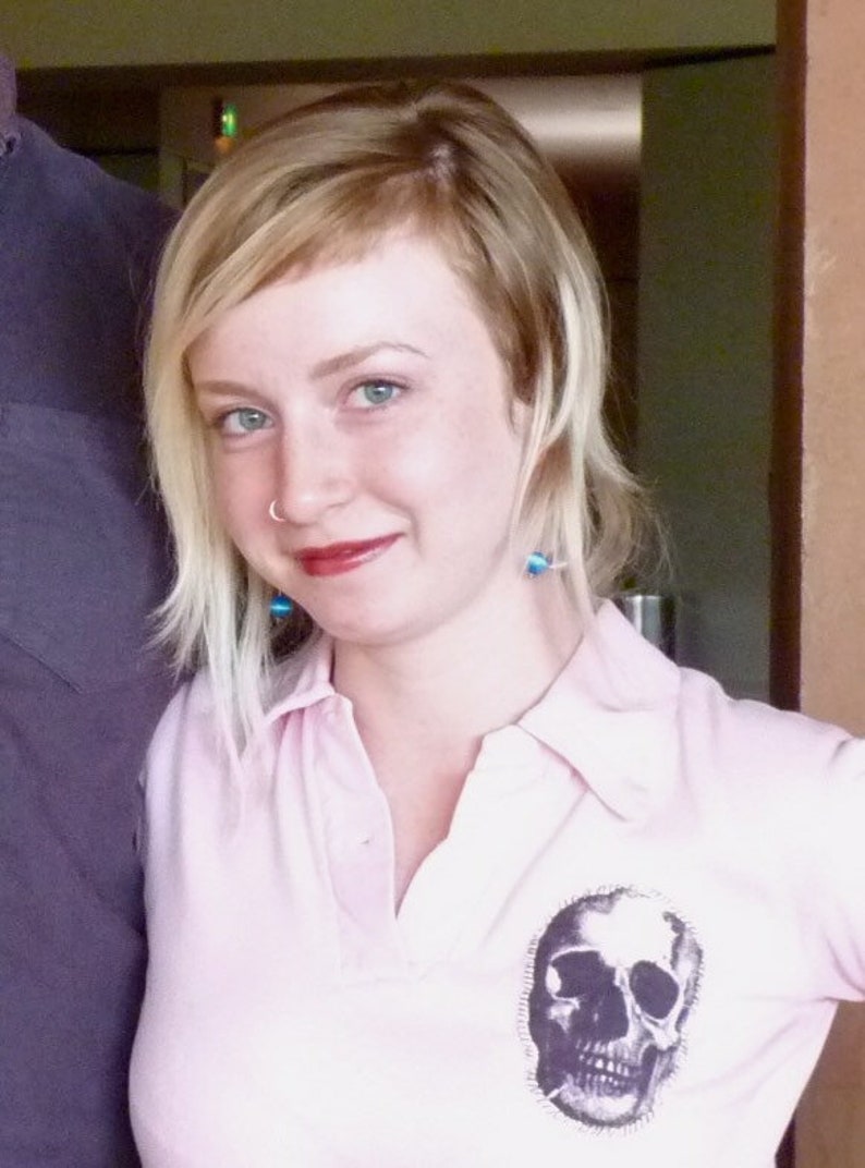 Vintage Pink polo with skull patch