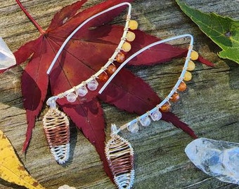 Lux Candy Corn Earrings - Carnelian, Quartz, Jade in Sterling, Copper and 14k Gold Filled