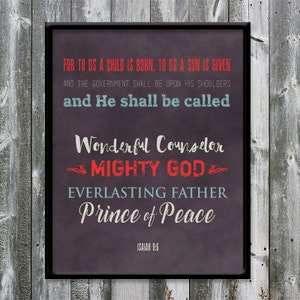 Jesaja 9:6 - een kind is geboren - Vorst des vredes - Red - Kerstmis - geboorte - bijbel vers afdrukbare - DIGITALE DOWNLOAD - Art print - 8 x 10