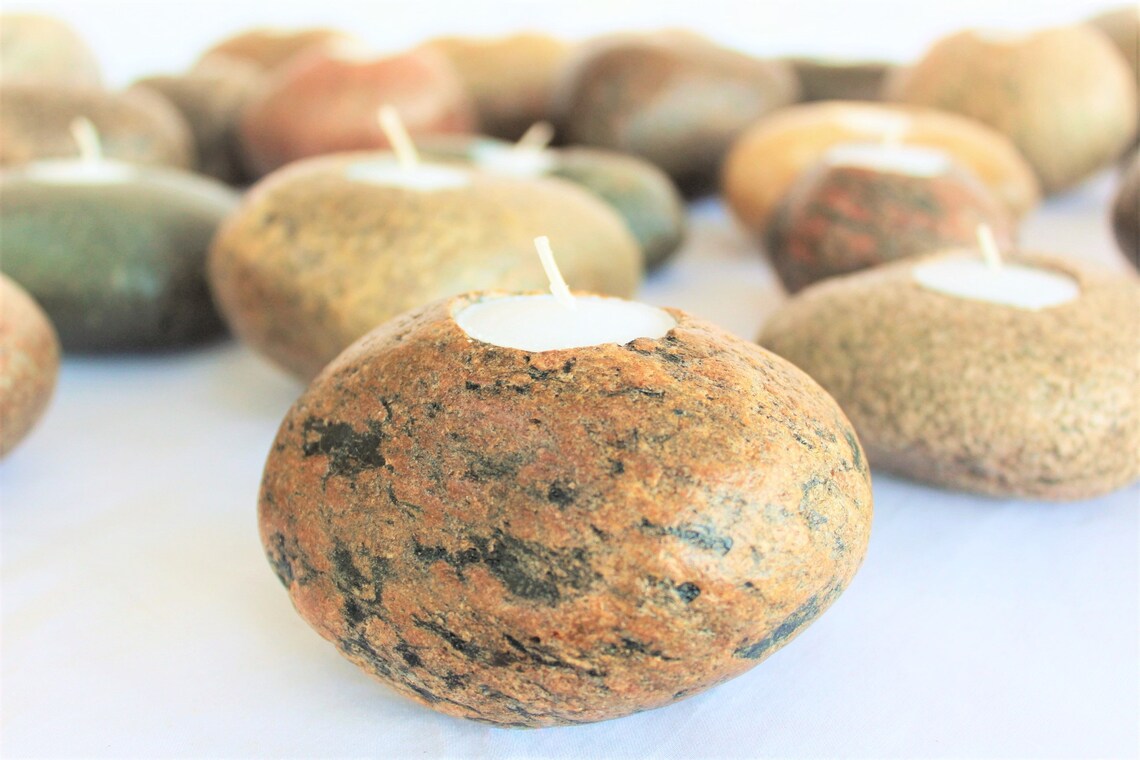 Rock Candle Tea Light Stone Candle Available as Sets or Etsy
