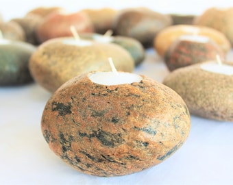 Rock Candle Tea Light, Stone Candle, Available as Sets or Single Stones