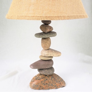 Rock Lamp (Medium - 20&quot; Tall), Asymmetrical Design, Offset stones, Stacked Stone Cairn Lamp
