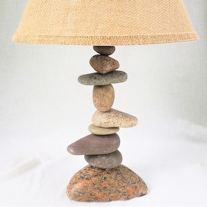 Rock Lamp (Medium - 20" Tall), Asymmetrical Design, Offset stones, Stacked Stone Cairn Lamp