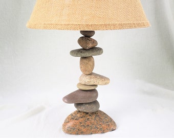 Rock Lamp (Medium - 20" Tall), Asymmetrical Design, Offset stones, Stacked Stone Cairn Lamp