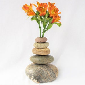 Vase made of Stone, Cairn or Stacked Rock Bud Vase made with River Rock, Stone Vase