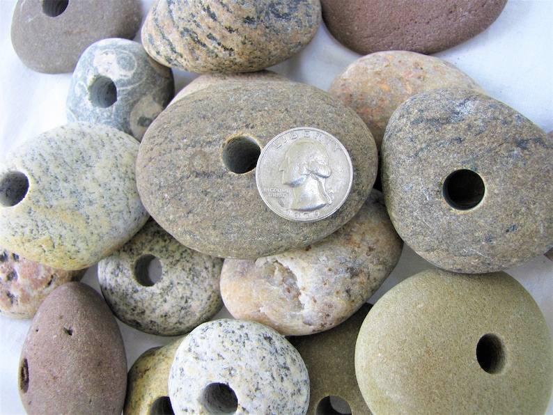 River Rock with 3/8 Hole Beach Stones with Drilled Holes Weathered Round Rocks 2 pounds image 3