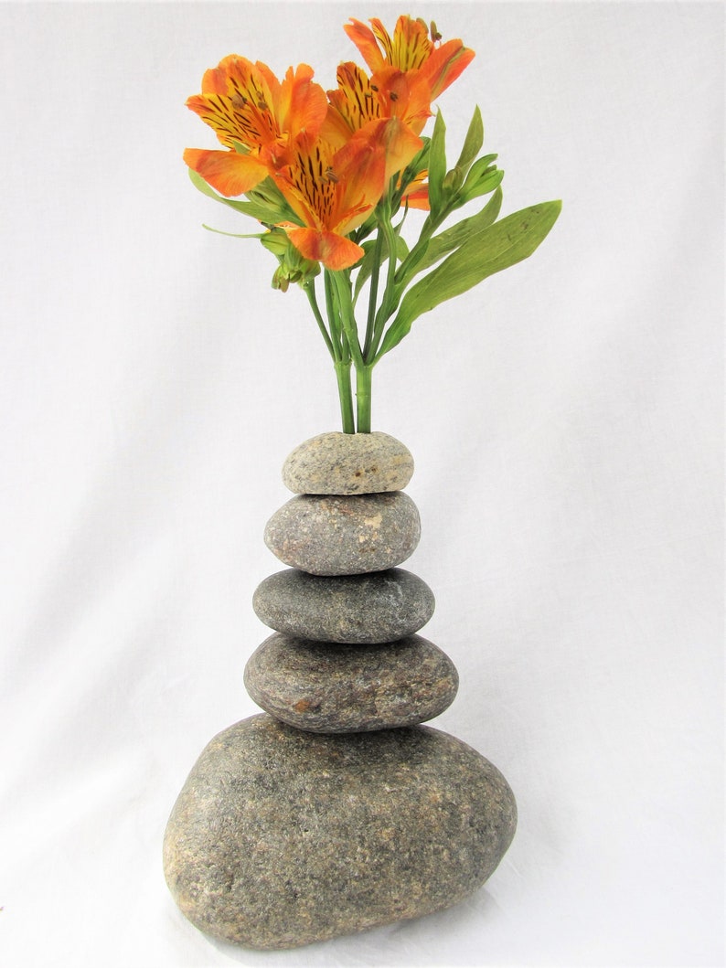 Vase made of Stone Cairn or Stacked Rock Bud Vase made with Etsy