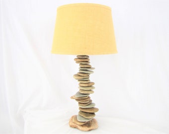 Rock Lamp - Skipping Stone Rock Lamp in Helix Pattern, Stacked Stone Lamp, Cairn Lamp