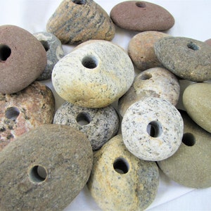 River Rock with 3/8&quot; Hole - Beach Stones with Drilled Holes - Weathered Round Rocks - 2 pounds