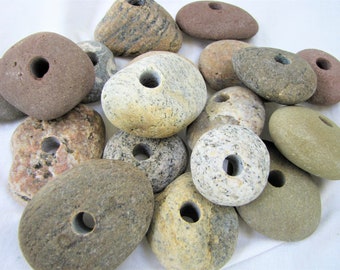 River Rock with 3/8" Hole - Beach Stones with Drilled Holes - Weathered Round Rocks - 2 pounds