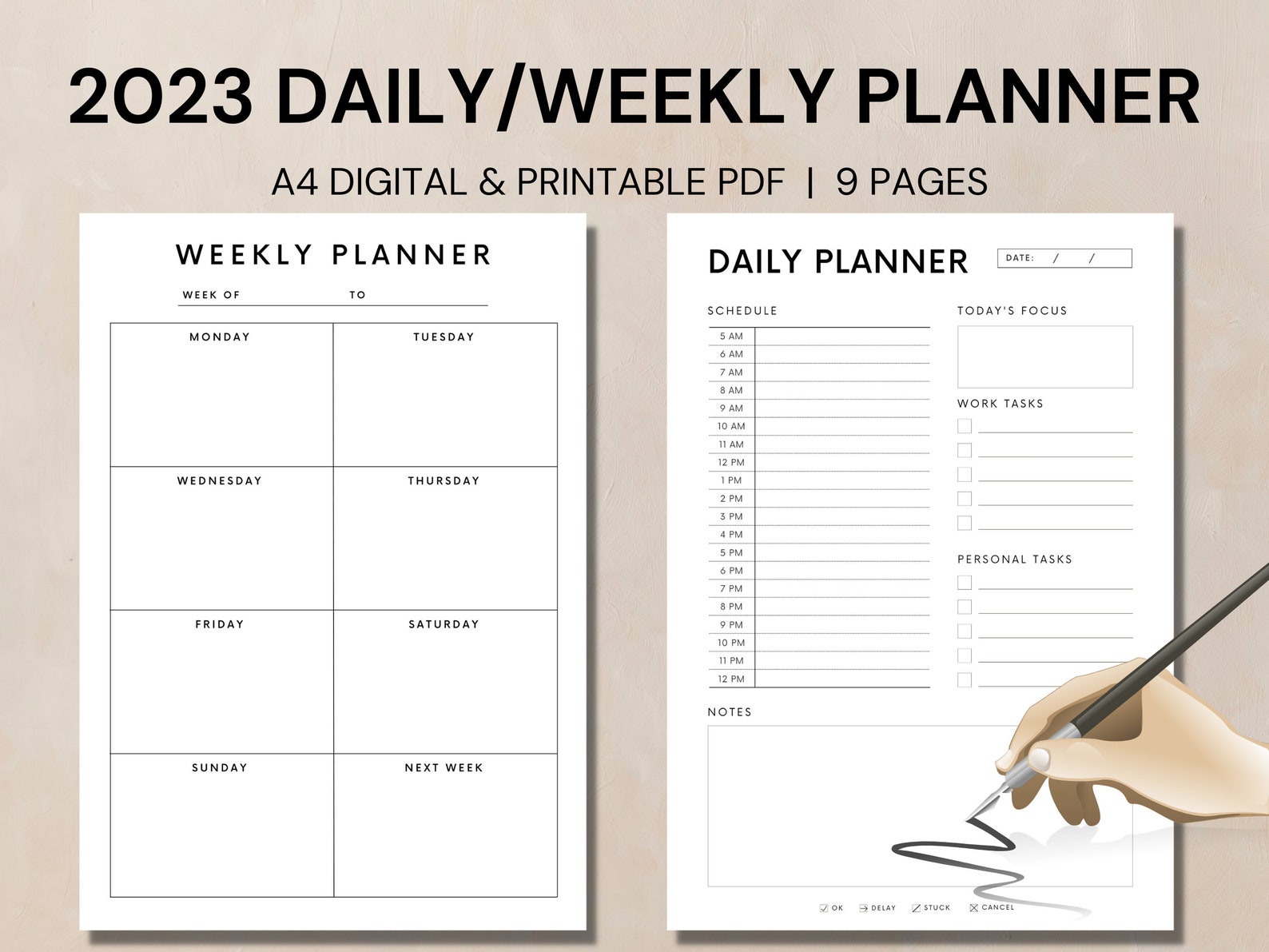 24 Hour Daily Planner Printable Hourly Planner Undated Etsy