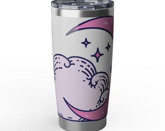 Pink Crescent Moon Cloud Tumbler | 20oz Stainless Steel Travel Mug