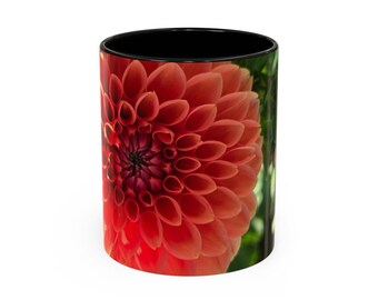 Red Dahlia Floral Accent Coffee Mug | 11oz 15oz