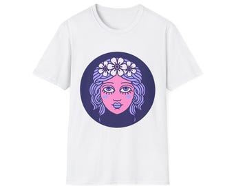 Flower Crown Goddess T-Shirt | Retro Pink Purple | Gypsy Tattoo Design