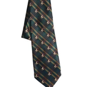 Vintage jaren 80 Rene Chagal zijden stropdas met polospelers herenaccessoire groene ruit
