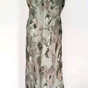 Vintage Silk Maxi Dress: Floral Green Flare, Party Occasion, UK 14