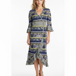 short sleeve wrap dress in Pale Mastic Women's Black Draped Velour visible_sale UK Size:12.5 elegant ruffle detailing
