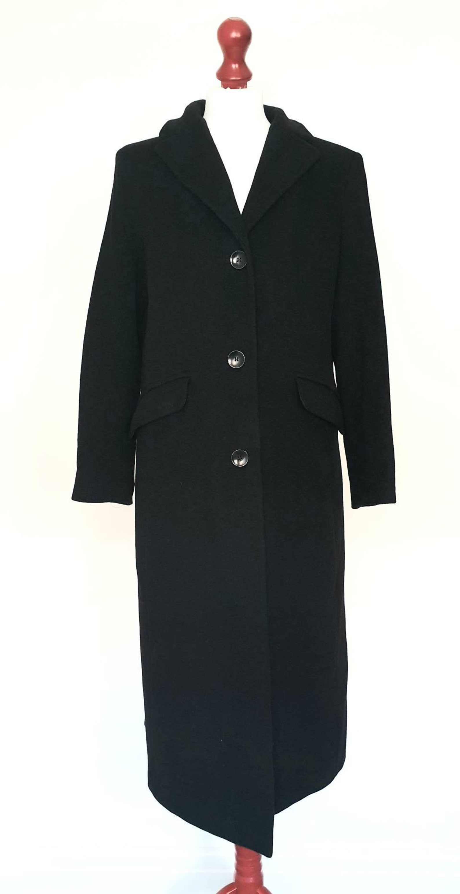 Wool and Cashmere Coat Vintage Long Black Coat Womens Marks | Etsy