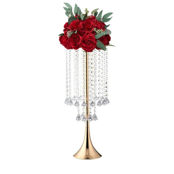 GOLD CHANDELIER STAND With Hanging Crystals. Gold Wedding Centerpiece Stand. Gold Wedding Decor. Gold Pomander Stand. Silver or Gold.