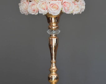 GOLD Stand With CRYSTAL DIAMOND. Gold Vase. Gold Wedding Centerpiece. Gold Centerpiece. Gold Wedding Decor. Gold Quinceanera. Gold Sweet 16.