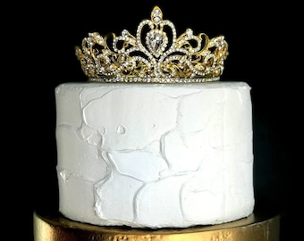 RHINESTONE TIARA Cake Topper. Gold Tiara or Silver Tiara. Crown Cake Topper.Bridal Shower. Sweet 16. Quinceanera. Princess Party.