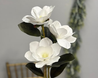 Large Artificial Magnolia Flowers With Stem And Leaves. Beach Wedding Home Decor Bouquet Arrangements Wedding Centerpiece