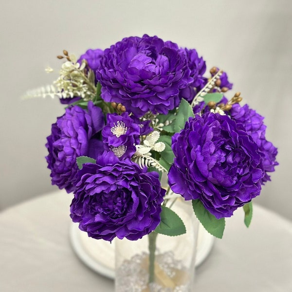 PURPLE Peony Bouquet with mixed greenery and berries Wedding Centerpiece Peonies Artificial Flowers Centerpiece Home Decor