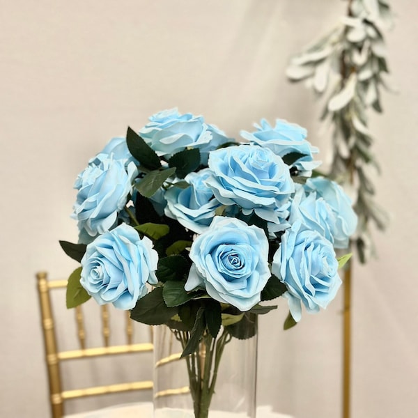 LIGHT BLUE Rose Bouquet with Premium Silk Roses Wedding Centerpiece Roses Artificial Flowers Flower Bouquet Home Decor Office Decoration