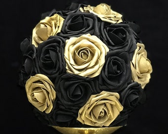 GOLD and BLACK Flower Ball. Gold and Black WEDDING Centerpiece. Gold  Centerpiece. Pick Color. Sweet 16. Gold Bridal Shower. Gold Wedding 