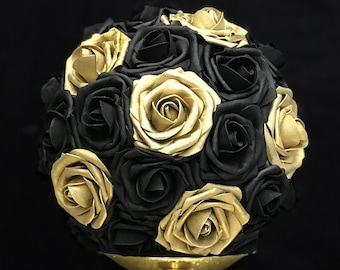 GOLD and BLACK Flower Ball. Gold and Black WEDDING Centerpiece