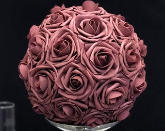 Dusty Mauve Rose Flower Ball: Wedding Centerpiece, Flower Girl Bouquet