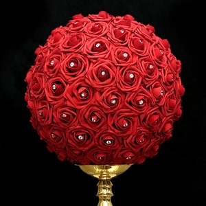 RED Flower Ball with Diamond RHINESTONE GEMS. Red Wedding Centerpiece. Pick Rose Color. Red Quinceanera. Red Sweet 16. Red Centerpiece