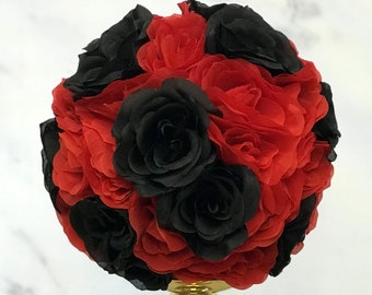RED AND BLACK Flower Ball. Red And Black Wedding Centerpiece. Red And Black Centerpiece. Red and Black Pomander. Pick Color
