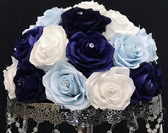 NAVY BLUE, WHITE, Royal Blue And Light Blue Rose Arrangement. Navy Centerpiece Royal Blue Centerpiece Pick Rose Color Light Blue Centerpiece