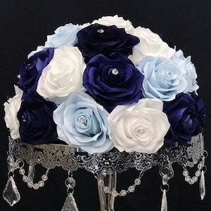 Blue Rose Centerpiece: Silk Rhinestone Wedding Decor