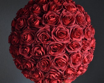 BURGUNDY Rose Ball. BURGUNDY Flower Ball. Burgundy Pomander. Burgundy Centerpiece. Burgundy Wedding. Pick Rose Color.