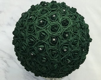 Emerald Green Rose Ball Centerpiece with Rhinestones