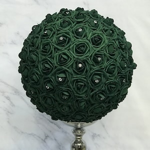 EMERALD GREEN Wedding Centerpiece with RHINESTONES. Emerald Green Centerpiece. Dark Green Flower Ball. Pick Color Emerald Green Kissing Ball